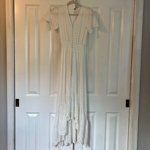YFB Young Fabulous & Broke White Eyelet Maxi Dress Boho Cottagecore Size XS